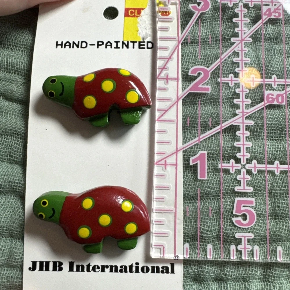 JHB International Hand Painted Turtle Buttons Red Yellow Polka Dot Set of 4 1